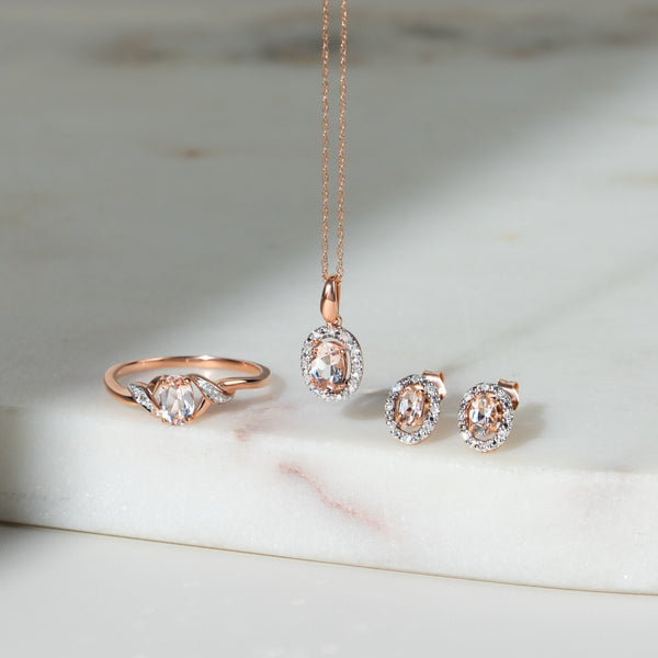 Gemondo Classic Oval Morganite & Diamond Halo Pendant In 9ct Rose Gold