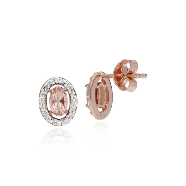 Gemondo Classic Oval Morganite & Diamond Halo Stud Earrings In 9ct Rose Gold