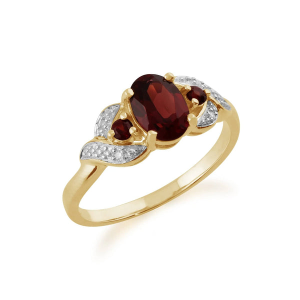 Gemondo Classic Oval Mozambique Garnet & Diamond Ring In 9ct Yellow Gold