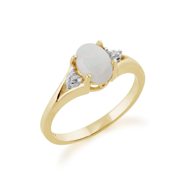 Gemondo Classic Oval Opal & Diamond Ring In 9ct Yellow Gold