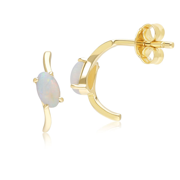 Gemondo Classic Oval Opal Half Hoop Earrings In 9ct Yellow Gold