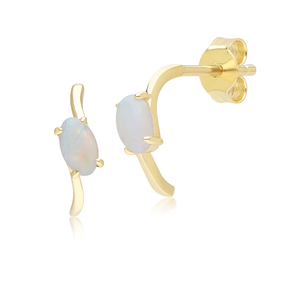 gemondo Classic Oval Opal Half Hoop Earrings in 9ct Yellow Gold