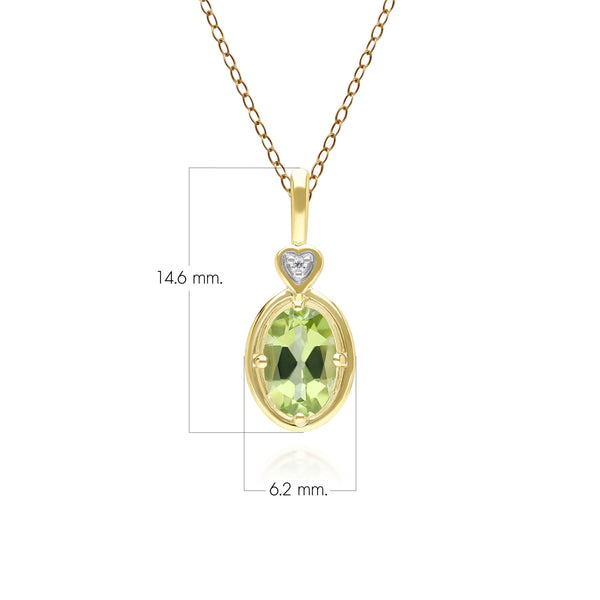 Gemondo Classic Oval Peridot & Diamond Heart Pendant Necklace In 9ct Yellow Gold