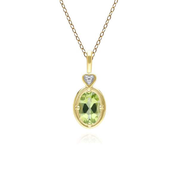 gemondo Classic Oval Peridot & Diamond Heart Pendant Necklace In 9ct Yellow Gold