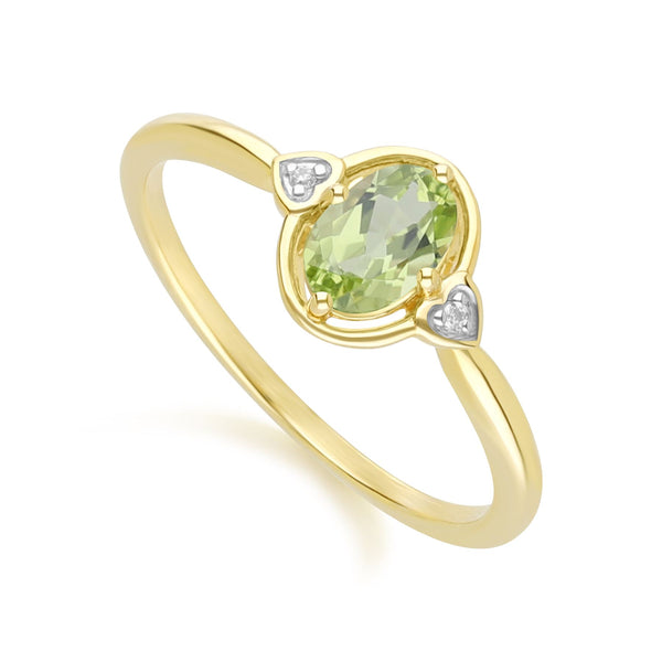 Gemondo Classic Oval Peridot & Diamond Heart Ring In 9ct Yellow Gold