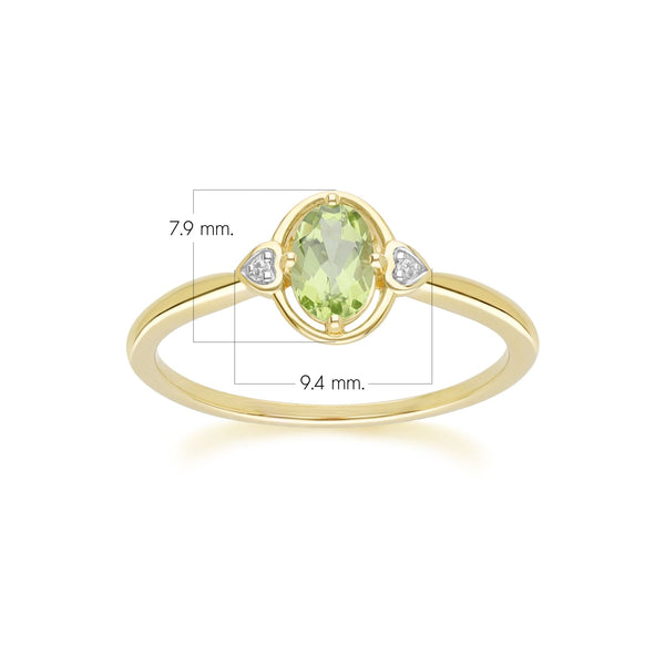 Gemondo Classic Oval Peridot & Diamond Heart Ring In 9ct Yellow Gold