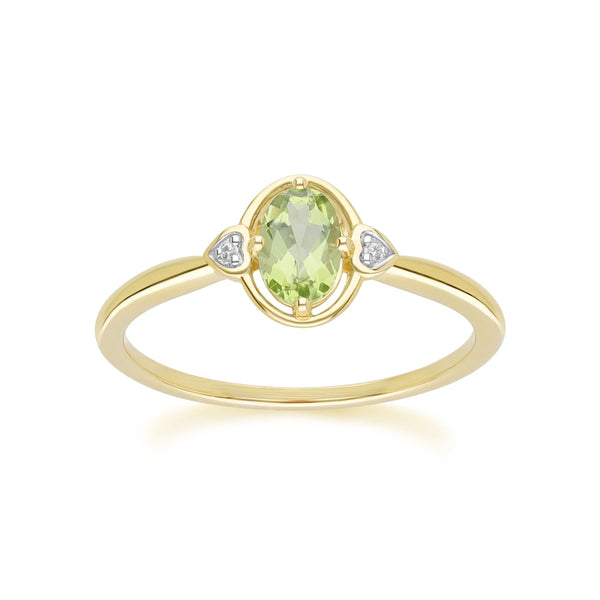 gemondo Classic Oval Peridot & Diamond Heart Ring In 9ct Yellow Gold