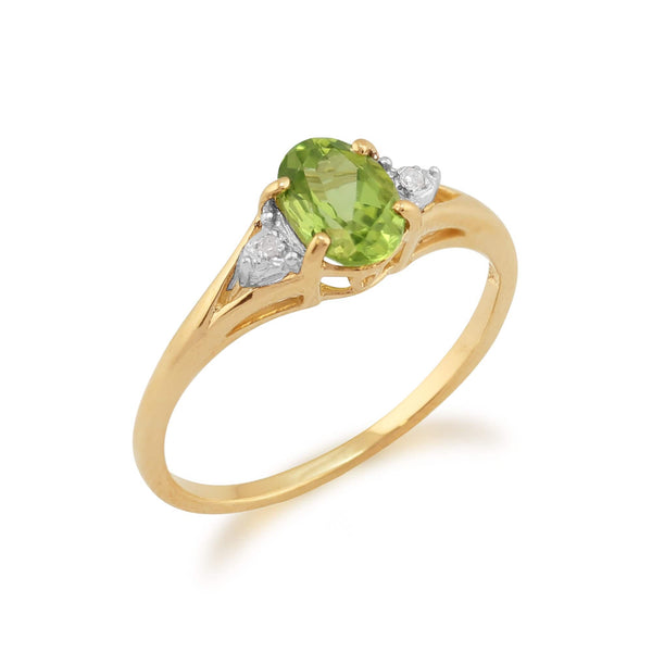 Gemondo Classic Oval Peridot & Diamond Ring In 9ct Yellow Gold