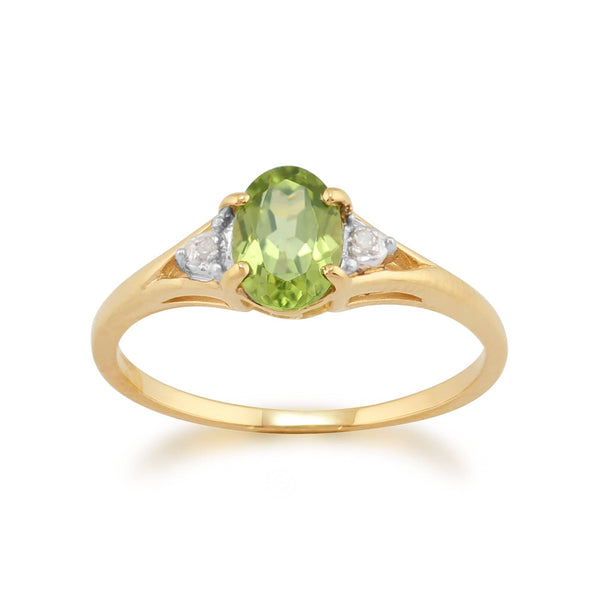 gemondo Classic Oval Peridot & Diamond Ring in 9ct Yellow Gold