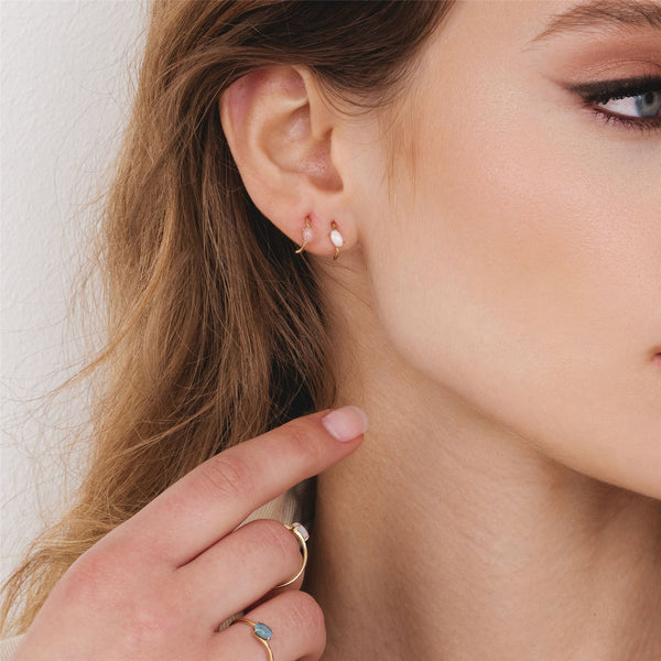 Gemondo Classic Oval Pink Opal Half Hoop Earrings In 9ct Yellow Gold