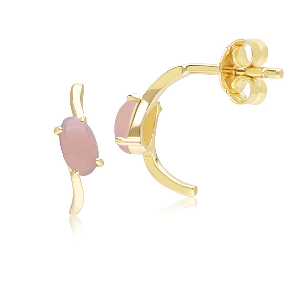 Gemondo Classic Oval Pink Opal Half Hoop Earrings In 9ct Yellow Gold
