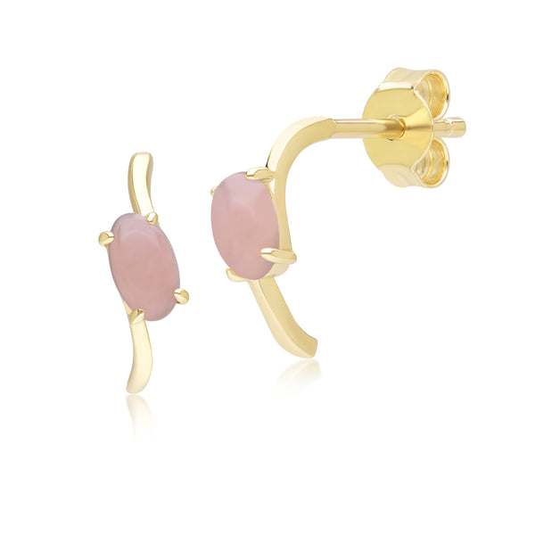 gemondo Classic Oval Pink Opal Half Hoop Earrings in 9ct Yellow Gold