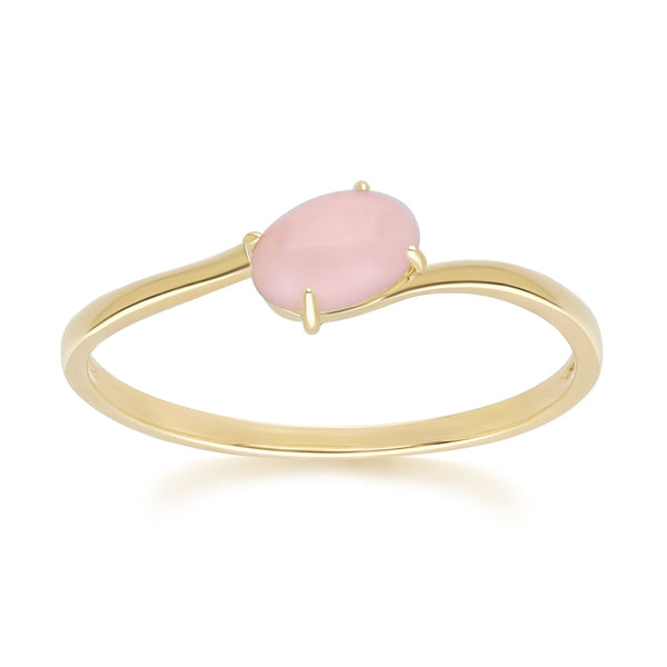 gemondo Classic Oval Pink Opal Ring in 9ct Yellow Gold