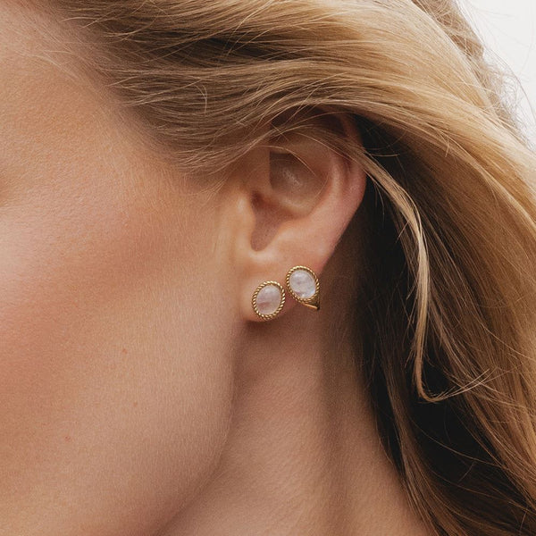 Gemondo Classic Oval Rainbow Moonstone Drop Stud Earrings In 9ct Yellow Gold