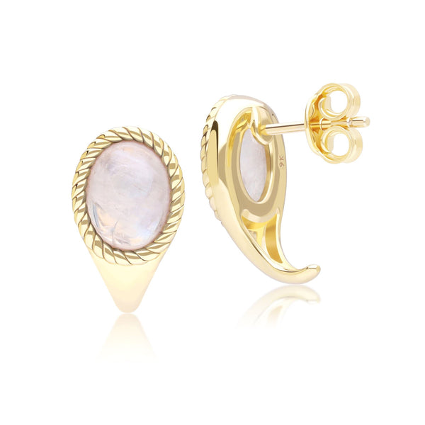 Gemondo Classic Oval Rainbow Moonstone Drop Stud Earrings In 9ct Yellow Gold