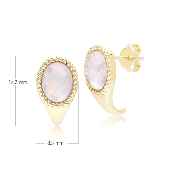 Gemondo Classic Oval Rainbow Moonstone Drop Stud Earrings In 9ct Yellow Gold