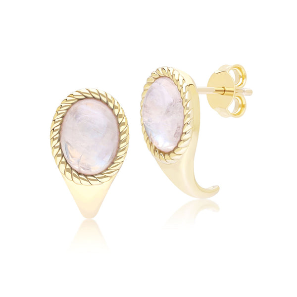 gemondo Classic Oval Rainbow Moonstone Drop Stud Earrings in 9ct Yellow Gold