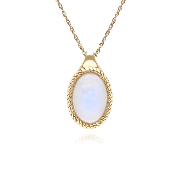 gemondo Classic Oval Rainbow Moonstone Pendant Necklace in 9ct Yellow Gold