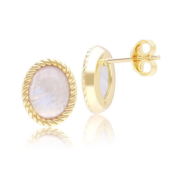 Gemondo Classic Oval Rainbow Moonstone Stud Earrings In 9ct Yellow Gold