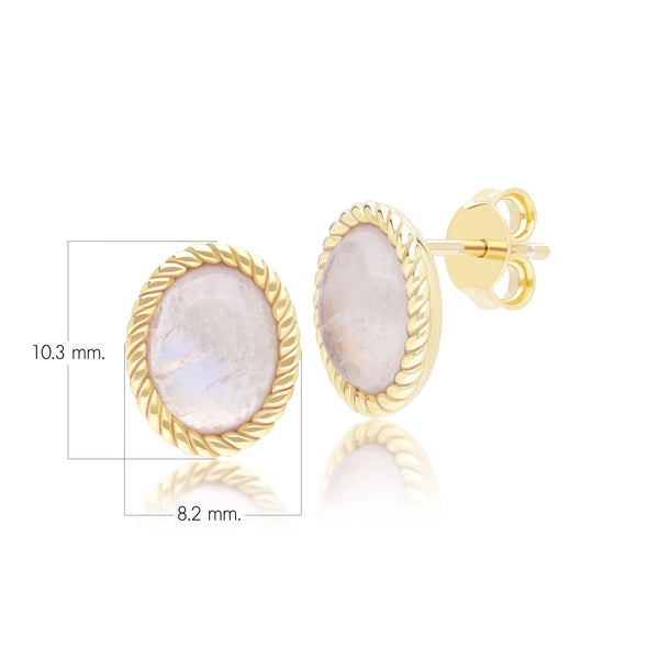 Gemondo Classic Oval Rainbow Moonstone Stud Earrings In 9ct Yellow Gold