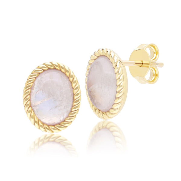 gemondo Classic Oval Rainbow Moonstone Stud Earrings in 9ct Yellow Gold