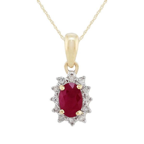 gemondo Classic Oval Ruby & Diamond Cluster Pendant in 9ct Yellow Gold