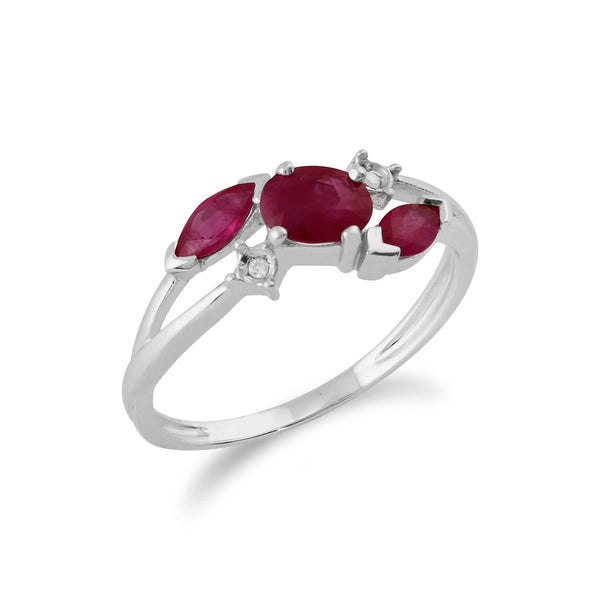 Gemondo Classic Oval Ruby & Diamond Crossover Ring In 9ct White Gold