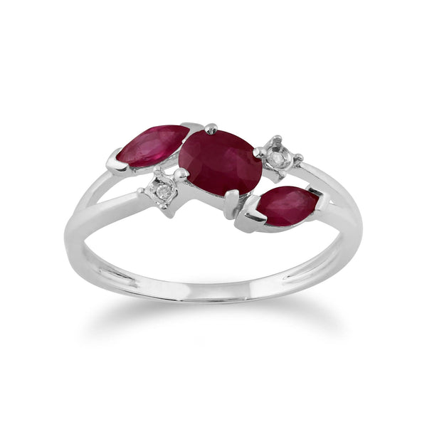 gemondo Classic Oval Ruby & Diamond Crossover Ring in 9ct White Gold