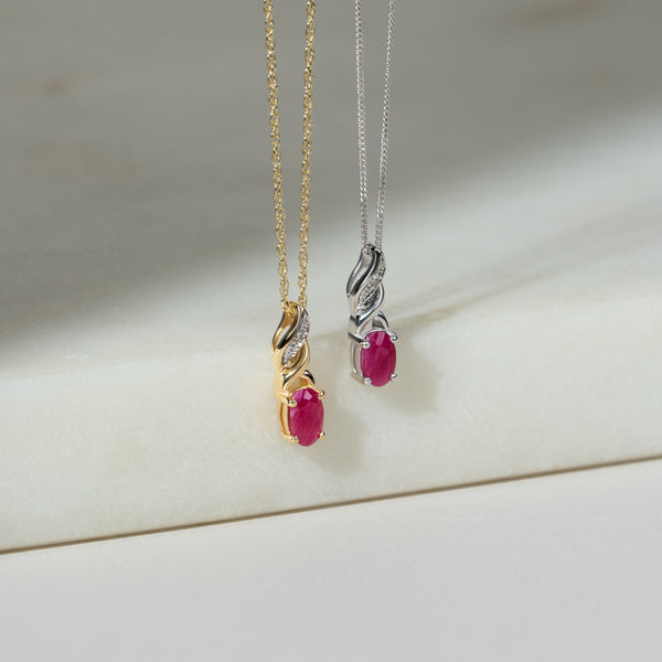 Gemondo Classic Oval Ruby & Diamond Pendant In 9ct White Gold