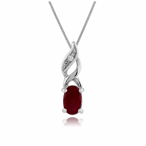 gemondo Classic Oval Ruby & Diamond Pendant in 9ct White Gold