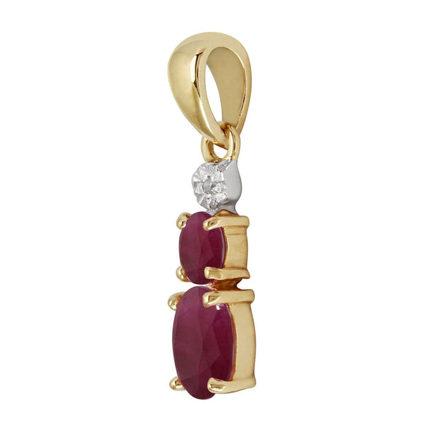 Gemondo Classic Oval Ruby & Diamond Pendant In 9ct Yellow Gold
