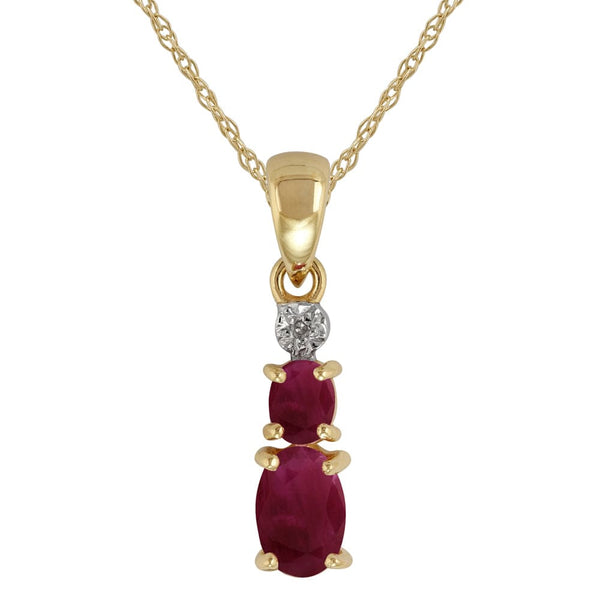 gemondo Classic Oval Ruby & Diamond Pendant in 9ct Yellow Gold