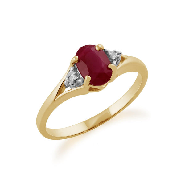 Gemondo Classic Oval Ruby & Diamond Ring In 9ct Yellow Gold