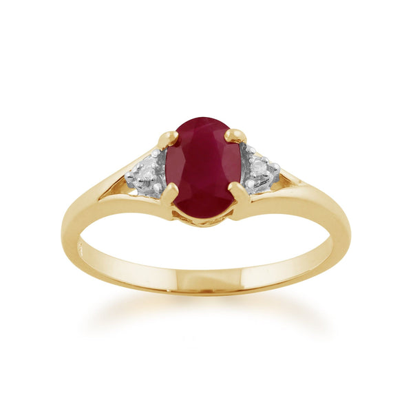 gemondo Classic Oval Ruby & Diamond Ring in 9ct Yellow Gold