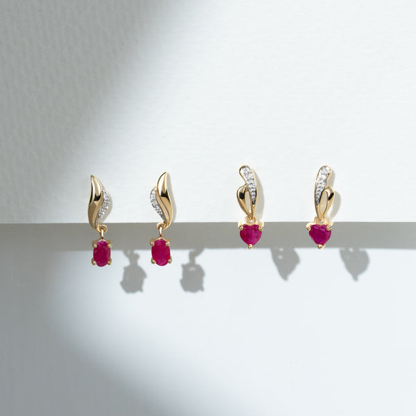 Gemondo Classic Oval Ruby & Diamond Twist Drop Earrings In 9ct Yellow Gold