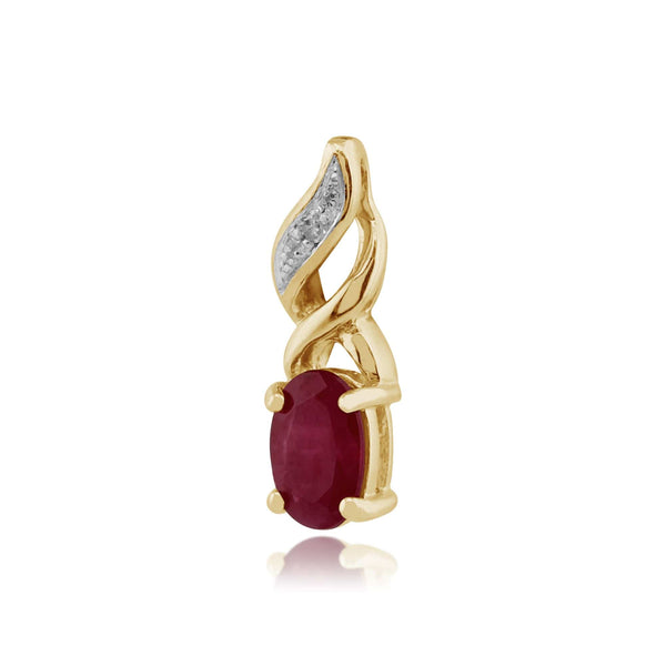 Gemondo Classic Oval Ruby & Diamond Twist Pendant In 9ct Yellow Gold