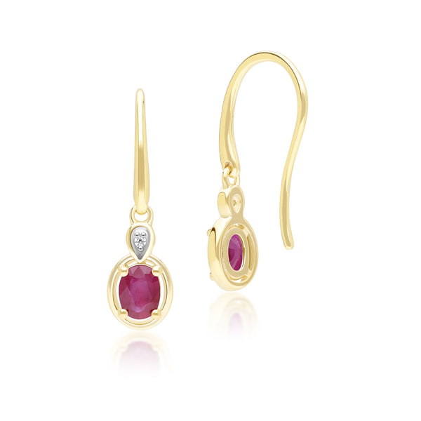 Gemondo Classic Oval Ruby & Round Diamond Drop Earrings In 9ct Yellow Gold