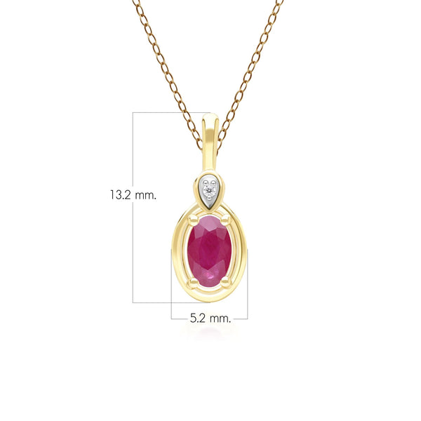 Gemondo Classic Oval Ruby & Round Diamond Pendant Necklace In 9ct Yellow Gold
