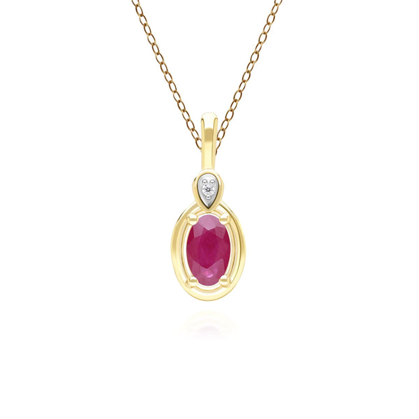 gemondo Classic Oval Ruby & Round Diamond Pendant Necklace In 9ct Yellow Gold