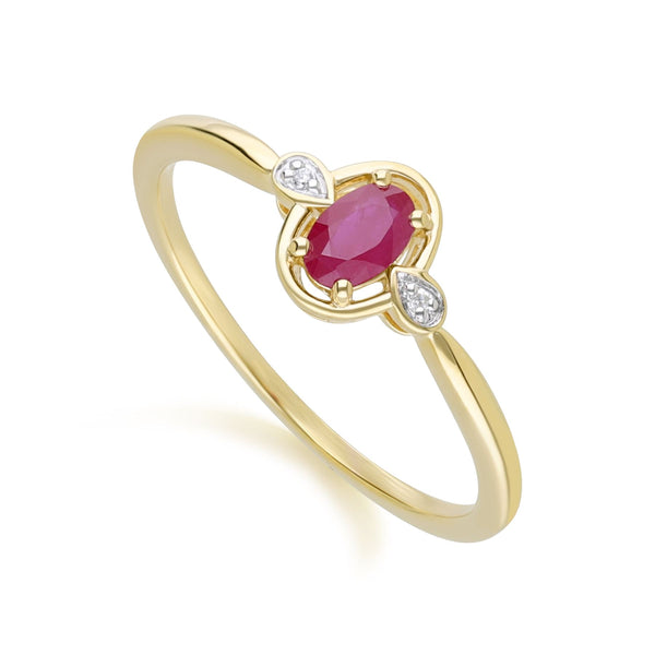 Gemondo Classic Oval Ruby & Round Diamond Ring In 9ct Yellow Gold
