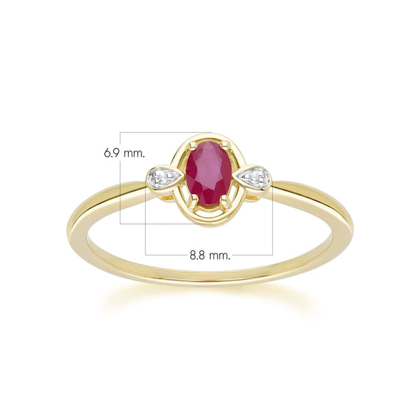 Gemondo Classic Oval Ruby & Round Diamond Ring In 9ct Yellow Gold