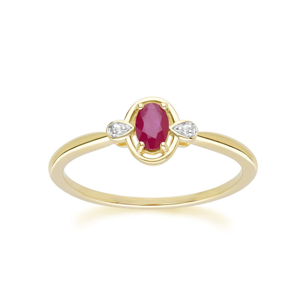 gemondo Classic Oval Ruby & Round Diamond Ring In 9ct Yellow Gold