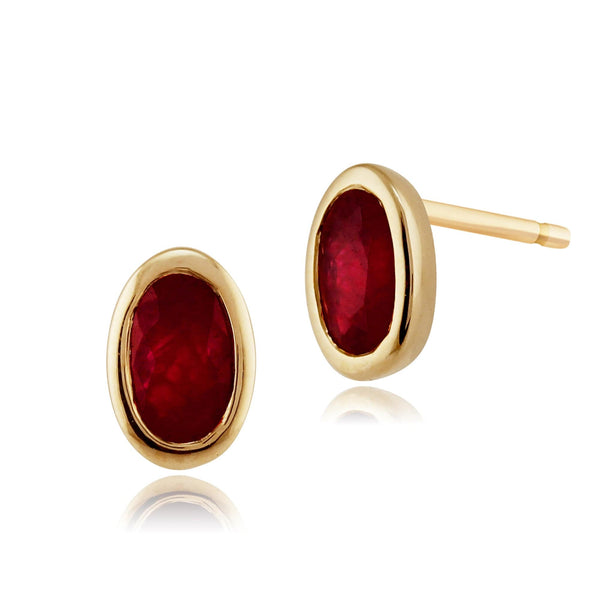 gemondo Classic Oval Ruby Stud Earrings in 9ct Yellow Gold