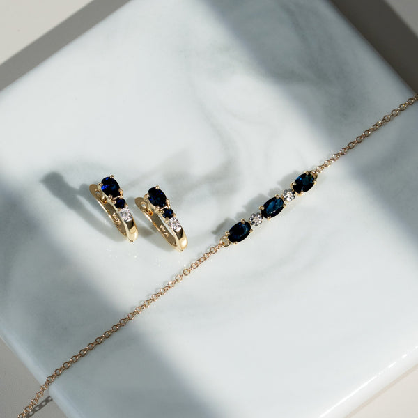 Gemondo Classic Oval Sapphire & Diamond Hoop Earrings In 9ct Yellow Gold