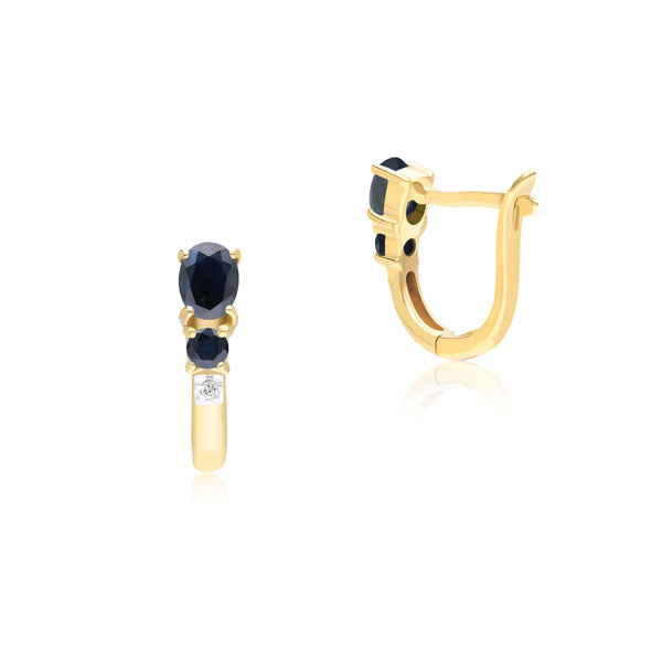 Gemondo Classic Oval Sapphire & Diamond Hoop Earrings In 9ct Yellow Gold