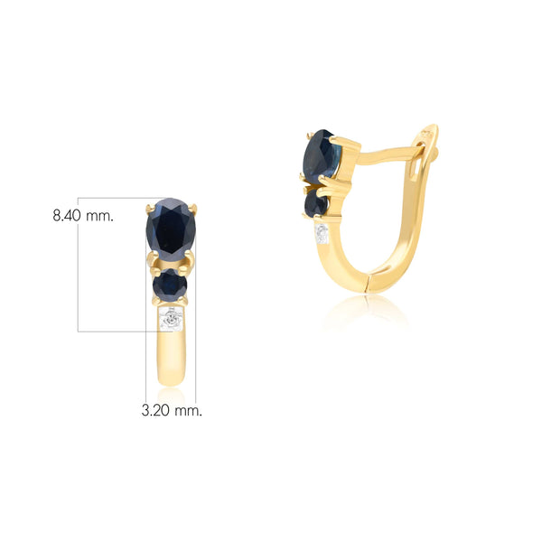 Gemondo Classic Oval Sapphire & Diamond Hoop Earrings In 9ct Yellow Gold
