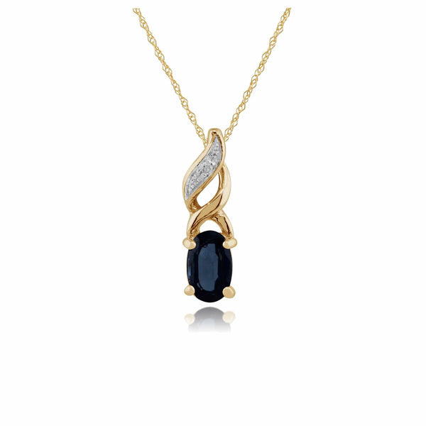 gemondo Classic Oval Sapphire & Diamond Pendant in 9ct Yellow Gold