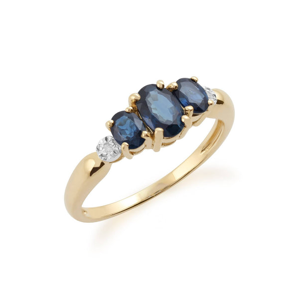Gemondo Classic Oval Sapphire & Diamond Trilogy Ring In 9ct Yellow Gold