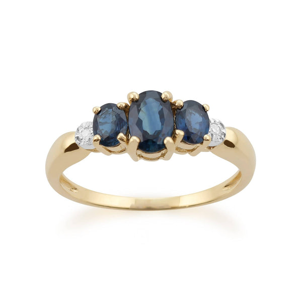 gemondo Classic Oval Sapphire & Diamond Trilogy Ring in 9ct Yellow Gold