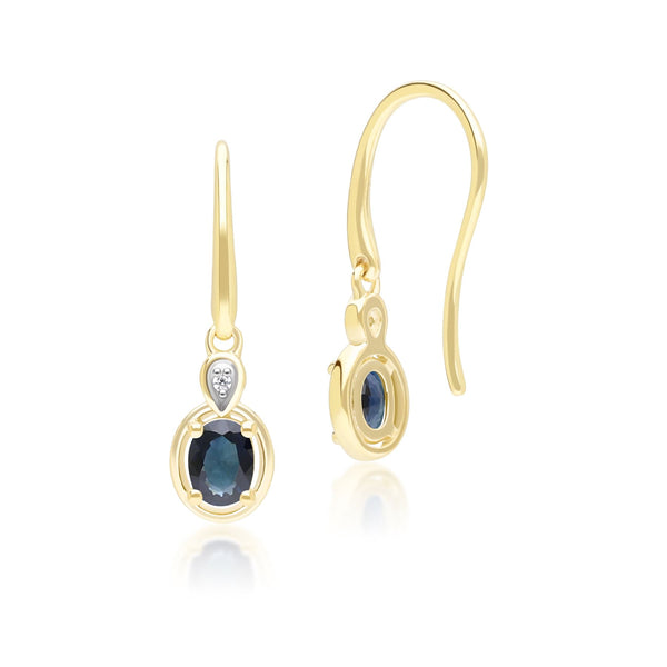 Gemondo Classic Oval Sapphire & Round Diamond Drop Earrings In 9ct Yellow Gold